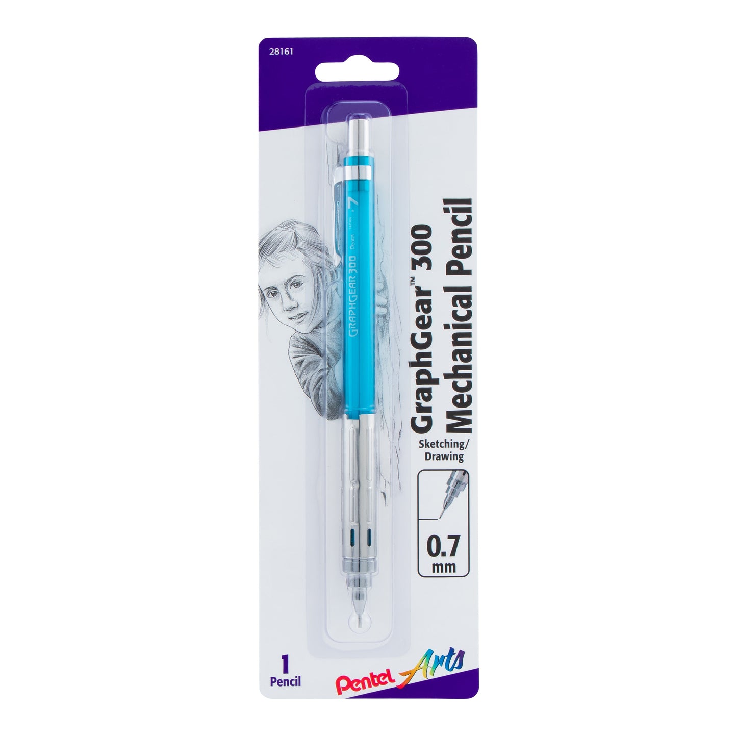Pentel Arts GraphGear 300 Mechanical Pencil, (0.5mm) Fine line, 1-Pack, Sky Blue Barrel (PG317TSPABP)
