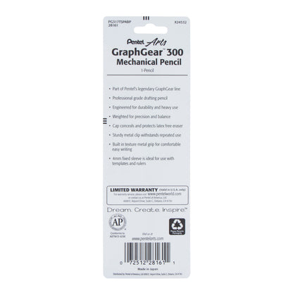 Pentel Arts GraphGear 300 Mechanical Pencil, (0.5mm) Fine line, 1-Pack, Sky Blue Barrel (PG317TSPABP)