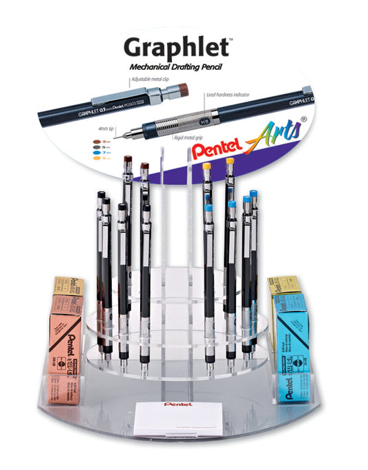 Graphlet Mechanical Pencil, (0.3/0.5/0.7/0.9mm) Assorted Accent Barrel Colors, Refill Lead & Eraser, Open Stock Display - 60 Pieces (PG500-60)