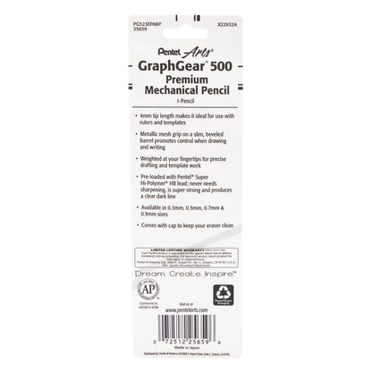 Pentel Arts GraphGear 500 Premium Drafting Pencil (0.3mm), Brown Barrel, 1-Pk (PG523EPABP)