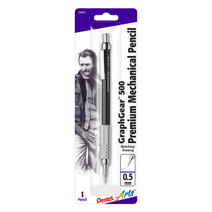 Pentel Arts GraphGear 500 Premium Drafting Pencil (0.5mm), Black Barrel, 1-Pk (PG525APABP)