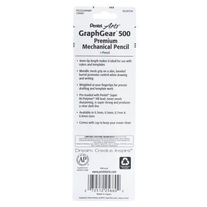 Pentel Arts GraphGear 500 Premium Drafting Pencil (0.5mm), Black Barrel, 1-Pk (PG525APABP)