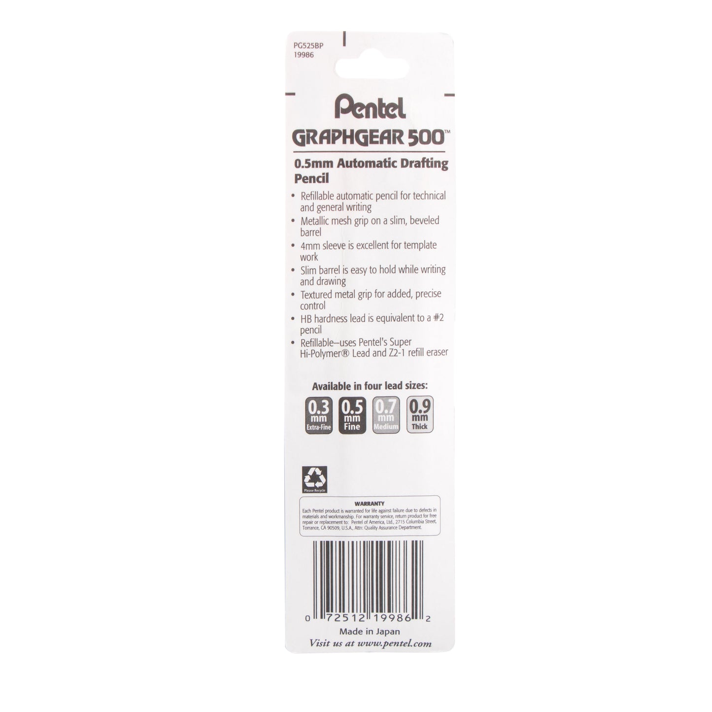 GraphGear 500 Automatic Drafting Pencil (0.5mm), Black Barrel 1-Pk (PG525BP)