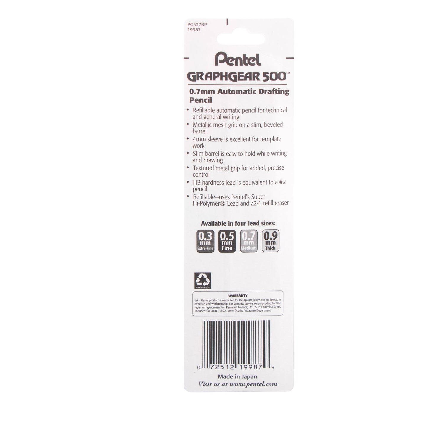 GraphGear 500 Automatic Drafting Pencil (0.7mm), Blue Barrel 1-Pk (PG527BP)