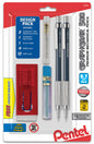 GraphGear 500 Automatic Drafting Pencil (0.7mm), Blue Barrel 2-Pk with Lead, Refill Eraser Tube & Large Block Eraser with holder (PG527LEBP2)
