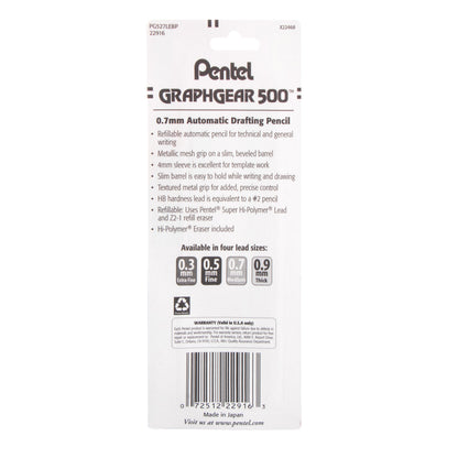 GraphGear 500 Automatic Drafting Pencil (0.7mm), Blue Barrel 1-Pk  with Lead & Small Block Eraser (PG527LEBP)
