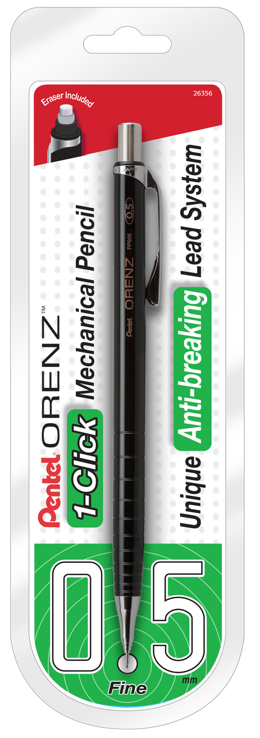 ORENZ 1-Click Mechanical Pencil 0.5mm, Black Barrel, 1pk, Red Card (PP505BP)