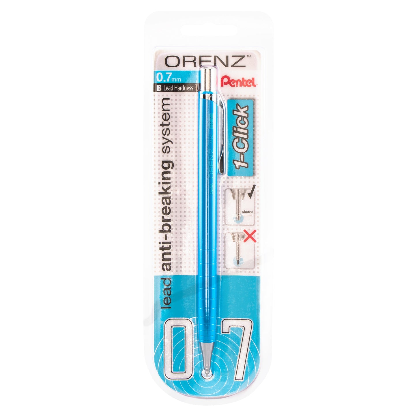Pentel Arts ORENZ 1-Click Mechanical Pencil (0.7mm) Sky Blue Barrel, 1-Pk, Japan Style Graphics (PP507SPABP)