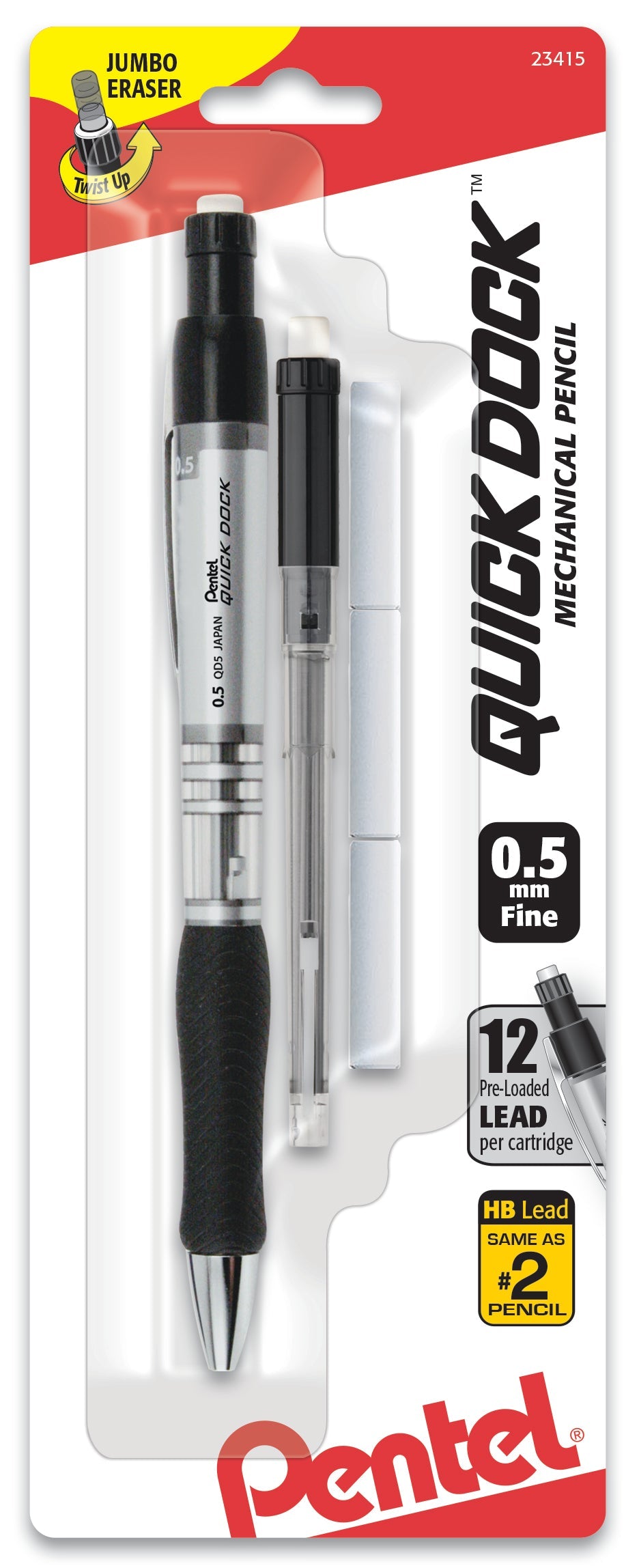 Quick Dock Mechanical Pencil (0.5mm) 1-Pk + 1 Refill Cartridge + 3 Erasers (QD5ELE3BP)