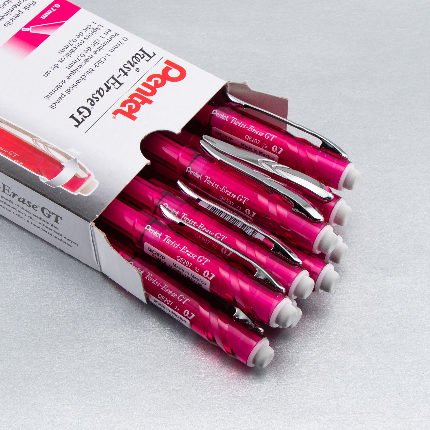 Twist-Erase GT (0.7mm) 1-CLICK Mechanical Pencil Transparent Fuschia Pink (QE207P)