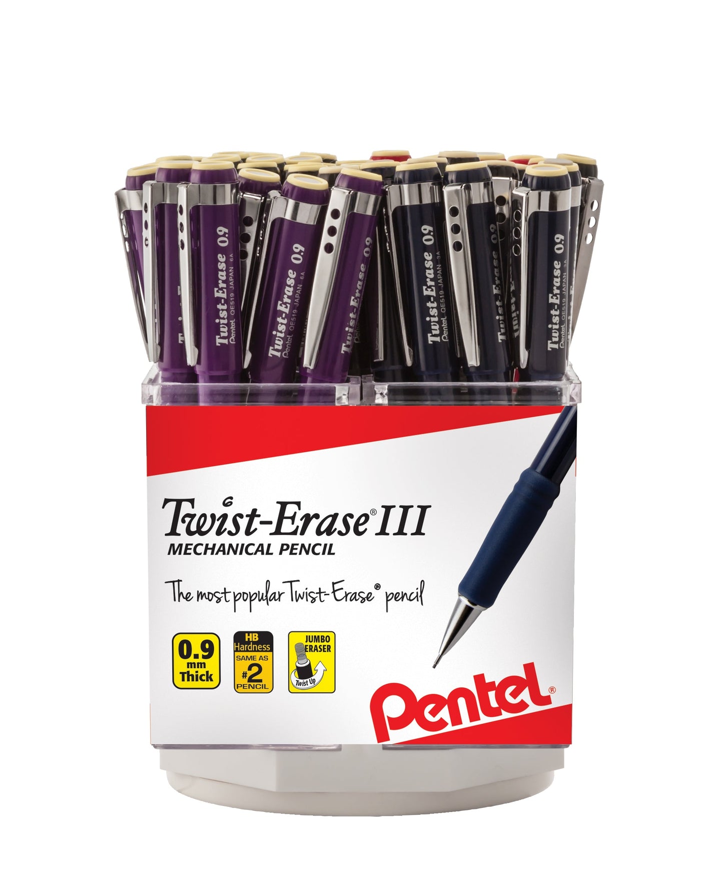 Twist-Erase III Mechanical Pencil, (0.9mm) Assorted Barrel Colors (A/B/C/V), 
Open Stock Spinner Display - 48 Pieces (QE519-4)