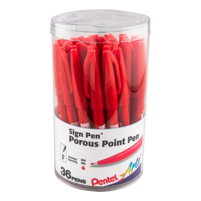 Pentel Arts Sign Pen, Fiber-tipped, Red Ink 36-pk Canister (S520PC36B)