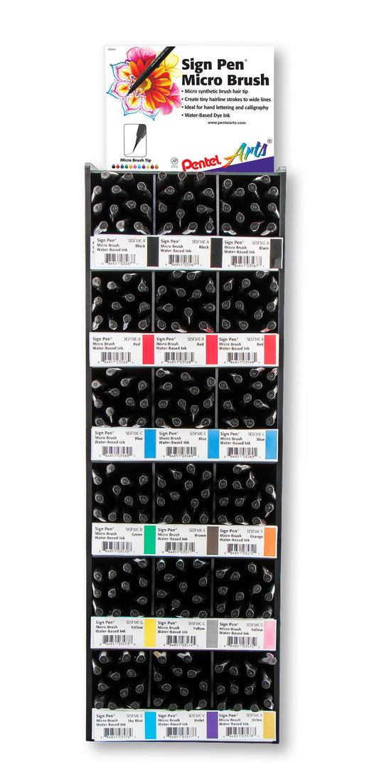 Pentel Arts Sign Pen Micro Brush Tower Display - 216 Pieces (SESF30C-216)