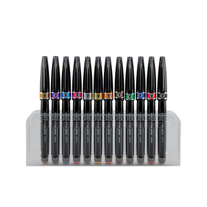 Pentel Arts Sign Pen Micro Brush Tip, Assorted Colors (A/B/C/D/E/F/G/N/P/S/V/Y), 12-pk Plastic Box (SESF30CPC12)
