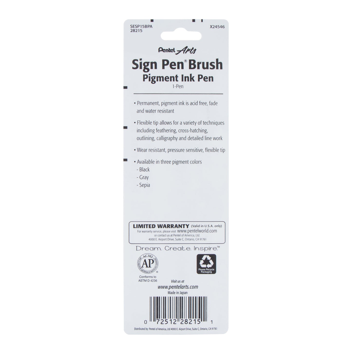 Pentel Arts Sign Pen Brush, Black Pigment Ink, 1-PK (SESP15BPA)
