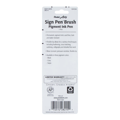 Pentel Arts Sign Pen Brush, Black Pigment Ink, 1-PK (SESP15BPA)