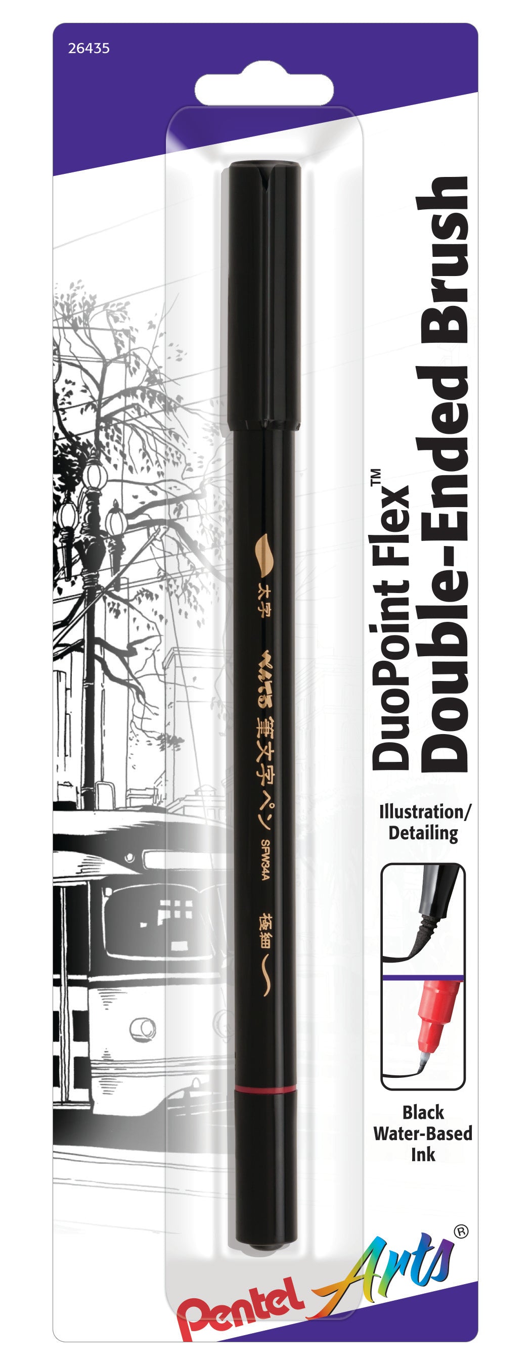 Pentel Arts DuoPoint FlexÃƒÆ’Ã‚Â¢ÃƒÂ¢Ã¢â€šÂ¬Ã…Â¾Ãƒâ€šÃ‚Â¢ Double Ended Brush, Black Ink, 1-Pk Carded (SFW34BPA)