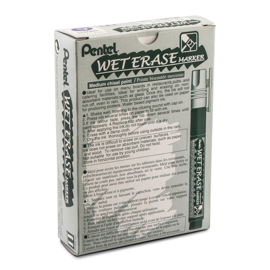 Pentel Arts Wet Erase Chalk Marker, Chisel Tip, Blue Ink (SMW26-C)
