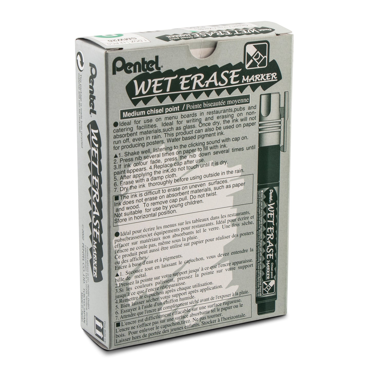 Pentel Arts Wet Erase Chalk Marker, Chisel Tip, Green Ink (SMW26-D)