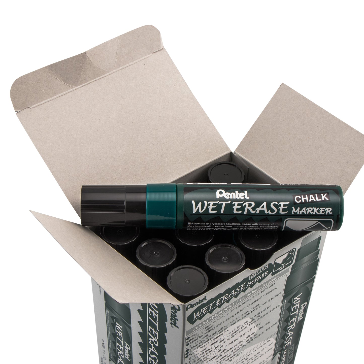 Pentel Arts Wet Erase Chalk Marker, Jumbo Tip, Black Ink (SMW56-A)