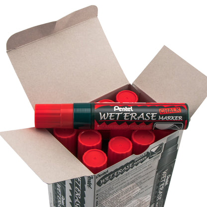 Pentel Arts Wet Erase Chalk Marker, Jumbo Tip, Red Ink (SMW56-B)