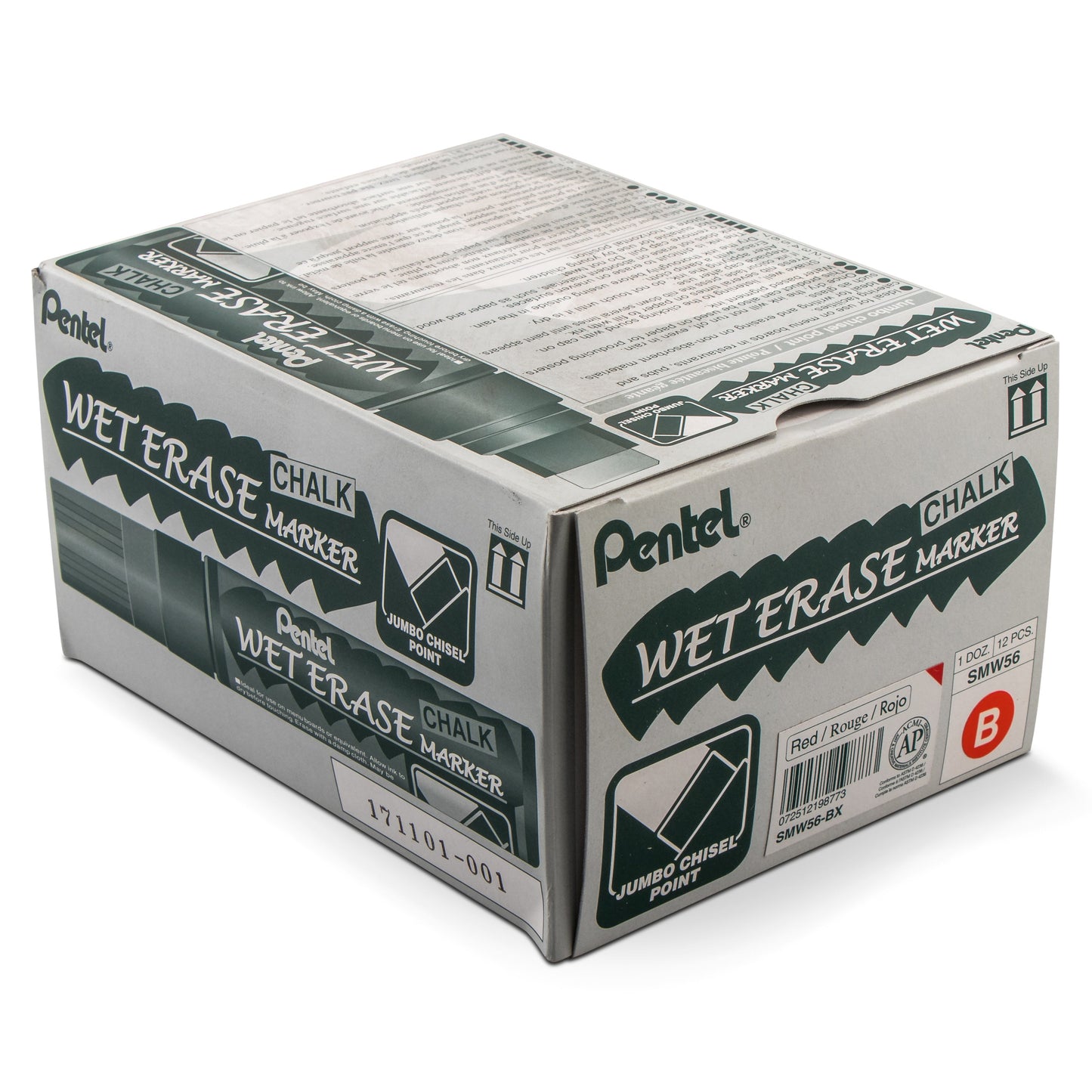 Pentel Arts Wet Erase Chalk Marker, Jumbo Tip, Red Ink (SMW56-B)