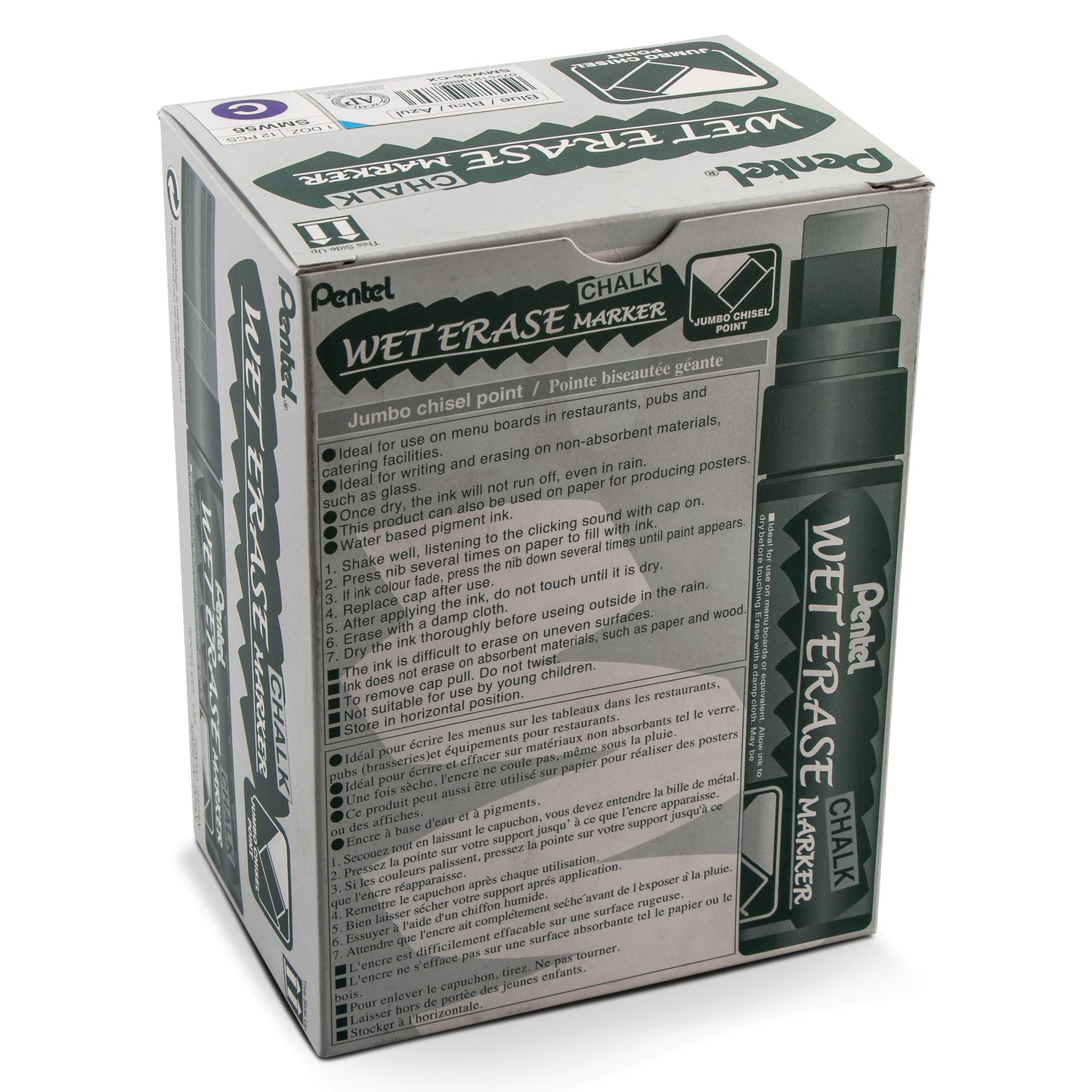 Pentel Arts Wet Erase Chalk Marker, Jumbo Tip, Blue Ink (SMW56-C)
