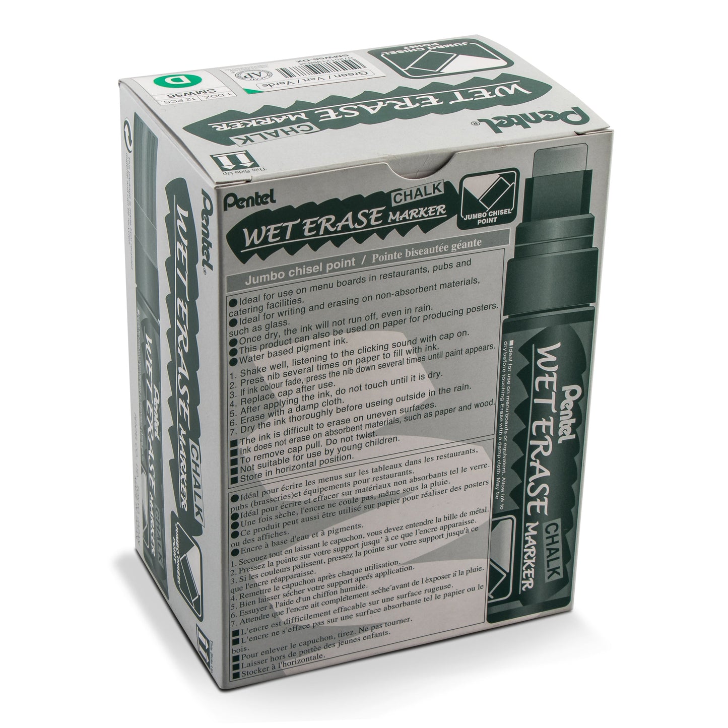 Pentel Arts Wet Erase Chalk Marker, Jumbo Tip, Green Ink (SMW56-D)