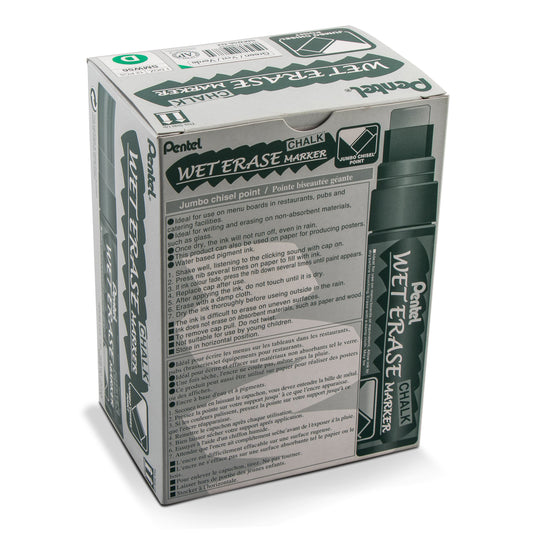 Pentel Arts Wet Erase Chalk Marker, Jumbo Tip, Green Ink (SMW56-D)