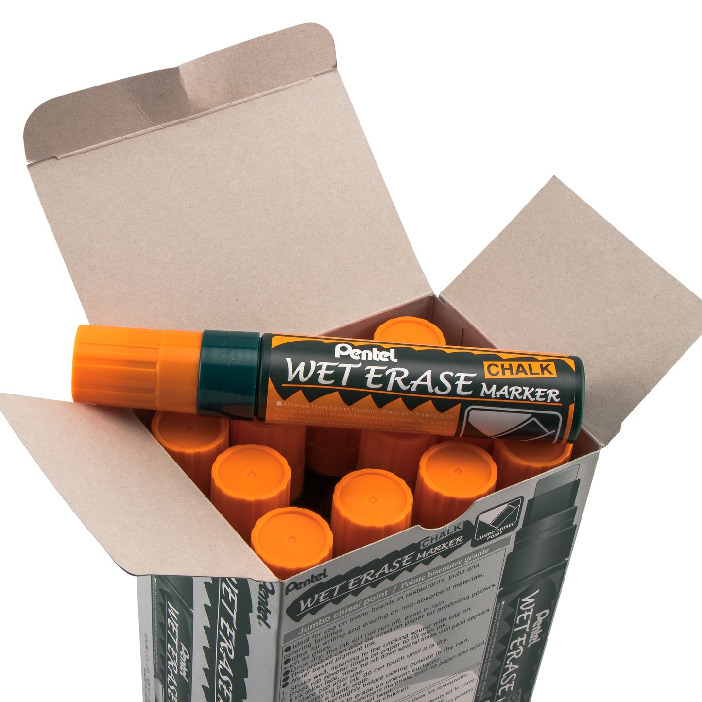 Pentel Arts Wet Erase Chalk Marker, Jumbo Tip, Orange Ink (SMW56-F)