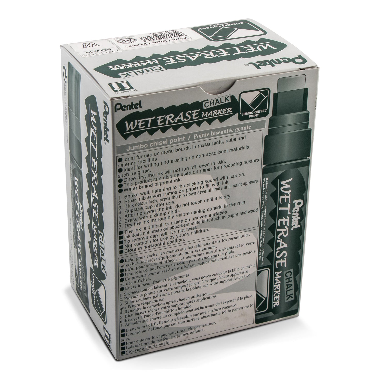 Pentel Arts Wet Erase Chalk Marker, Jumbo Tip, White Ink (SMW56-W)