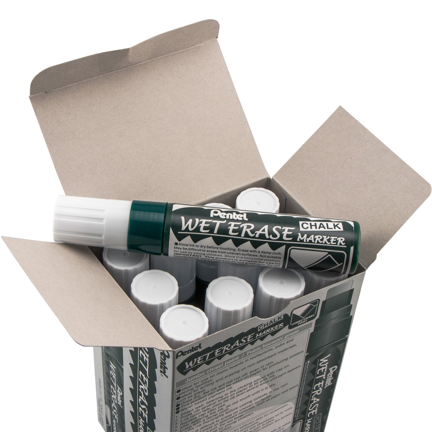 Pentel Arts Wet Erase Chalk Marker, Jumbo Tip, White Ink (SMW56-W)
