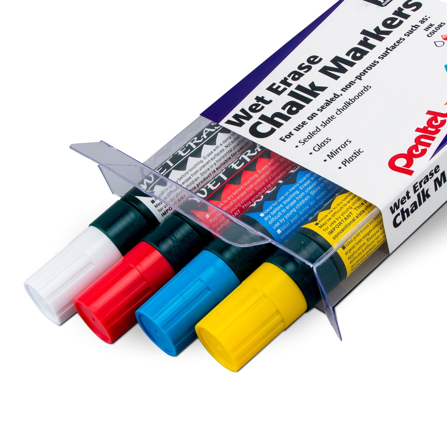 Pentel Arts Wet Erase Chalk Marker Set, Jumbo Tip, Assorted (WGCB) 4-Pk Plastic BOX (SMW56PC4M)
