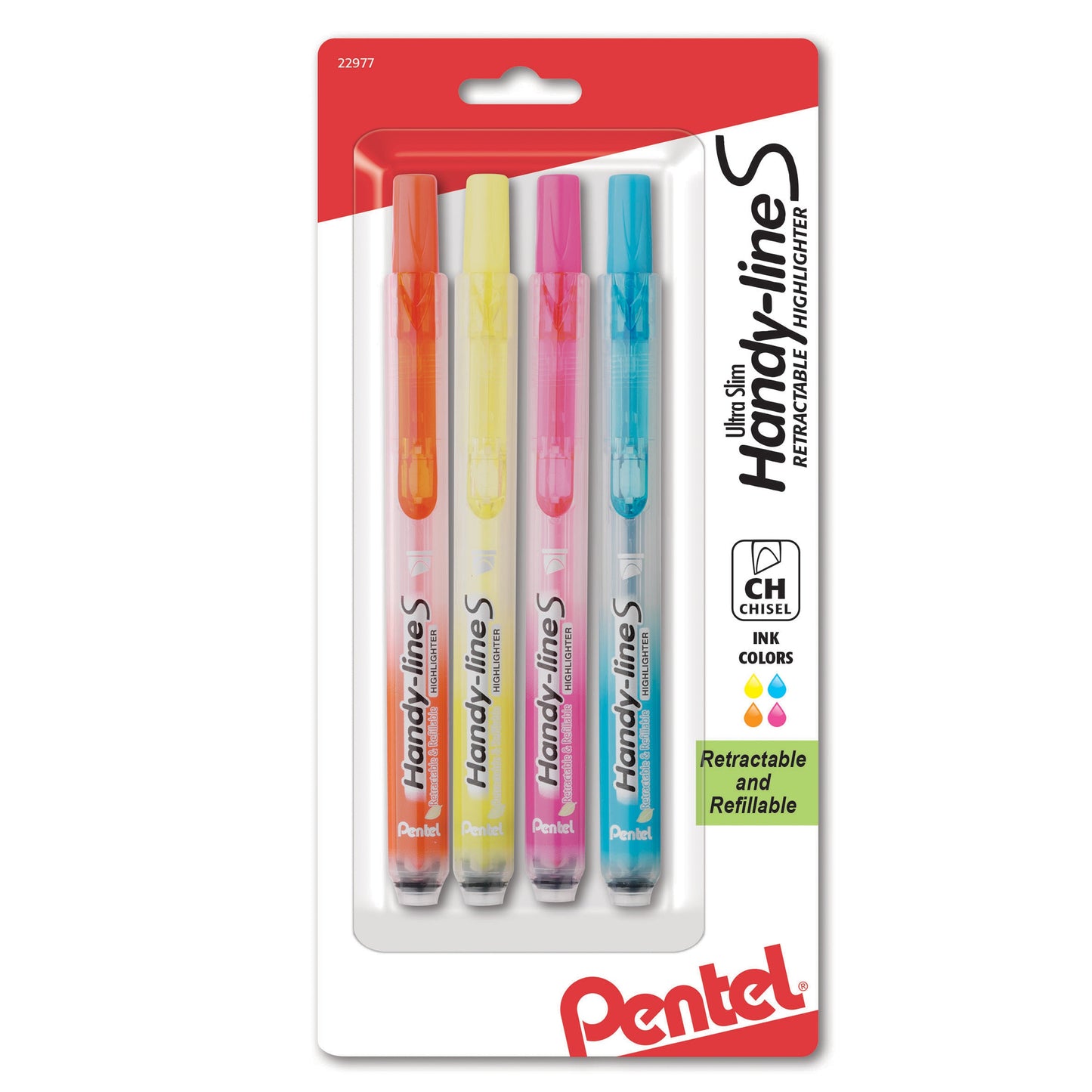 Handy-Line S Retractable Highlighter, Chisel Tip, Asst'd Ink (G/S/F/P) 4-Pk (SXS15BP4M)