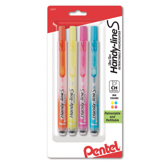 Handy-Line S Retractable Highlighter, Chisel Tip, Asst'd Ink (G/S/F/P) 4-Pk (SXS15BP4M)