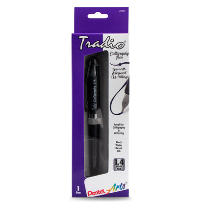 Pentel Arts Tradio Calligraphy Pen, Water-Based Ink, 1.4mm, Black Barrel/Ink, in Hanging Box (TRC114ABP)