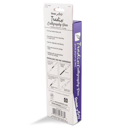 Pentel Arts Tradio Calligraphy Pen, Water-Based Ink, 1.8mm, Black Barrel/Ink, in Hanging Box (TRC118ABP)