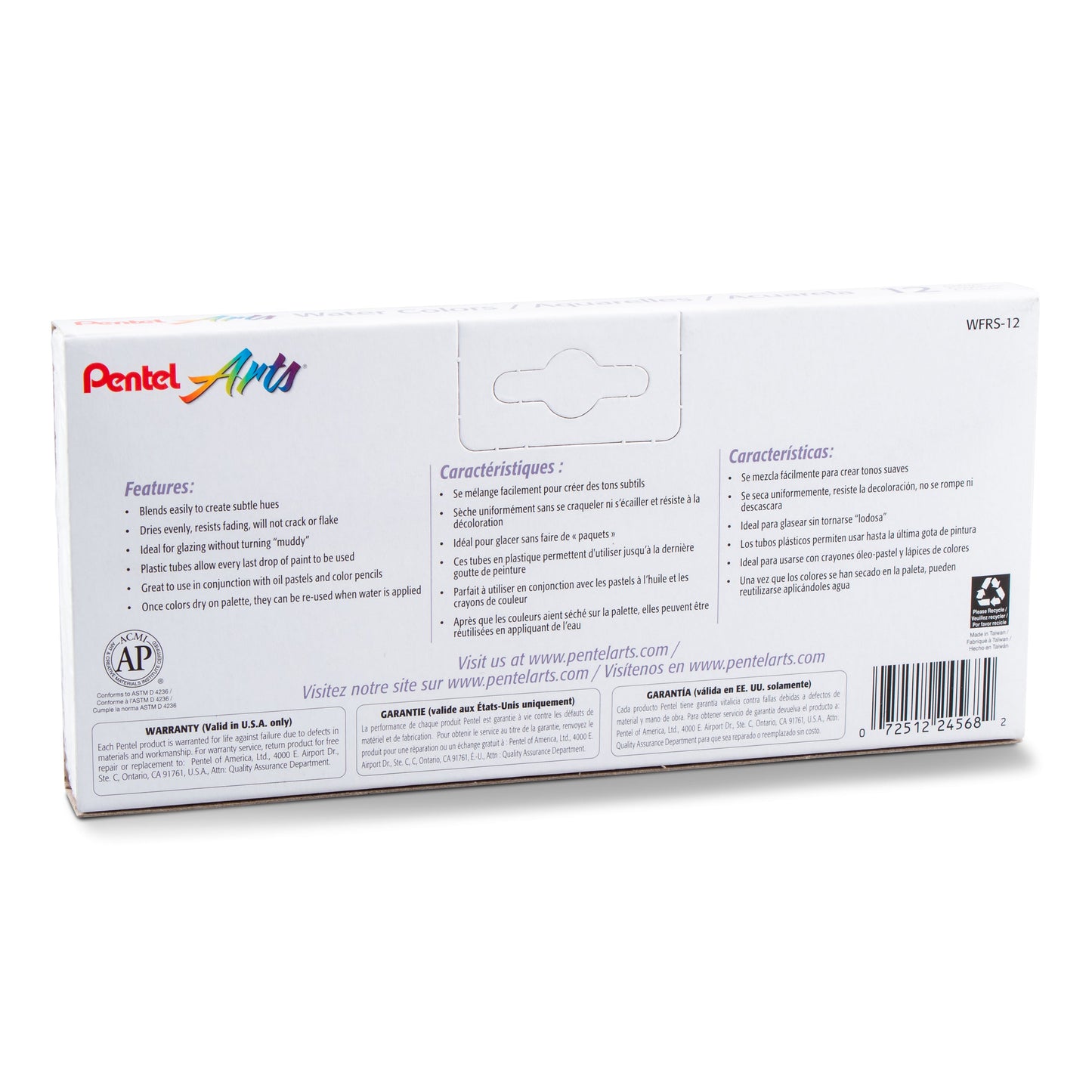 Pentel Arts Water Colors Assorted Colors, 12-Pk (WFRS-12)