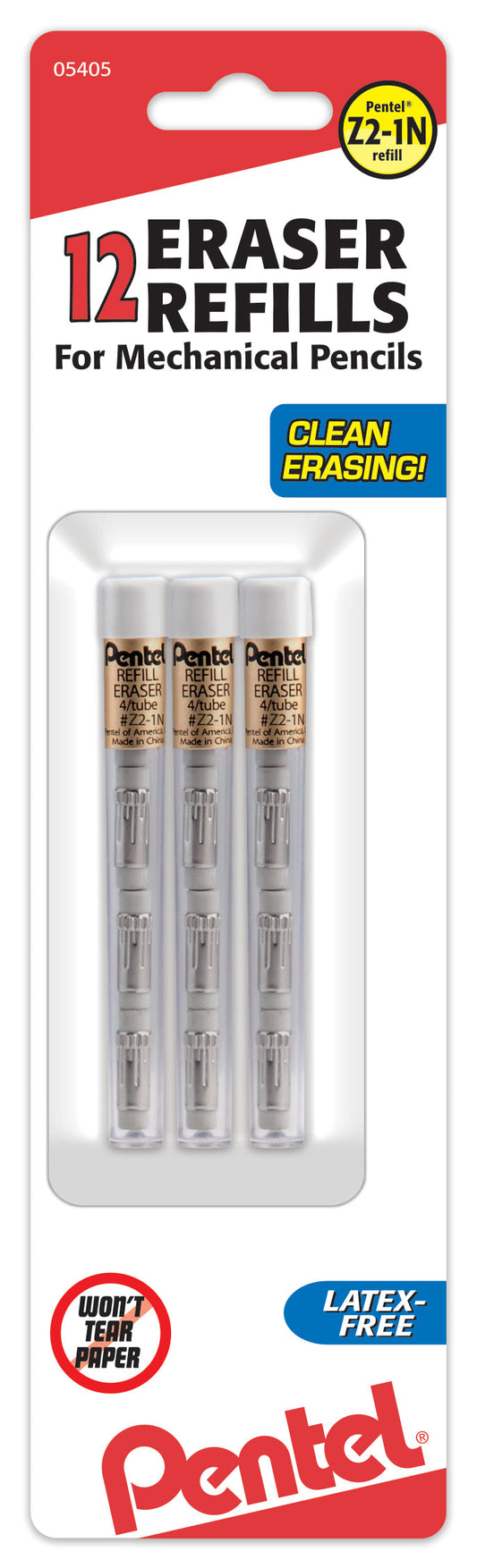 Refill Eraser for EnerGize/EnerGize-X/GraphGear/Graphlet/ Orenz/Sharplet-2/Sharp/Wow! Mechanical Pencils,  4 pcs/Tube 3-Pk (Z21BP3-K6)
