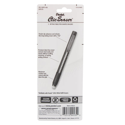 Clic Eraser Grip Retractable Eraser with Grip Assorted Office Barrels, 3-Pk (ZE21BP3-K6)