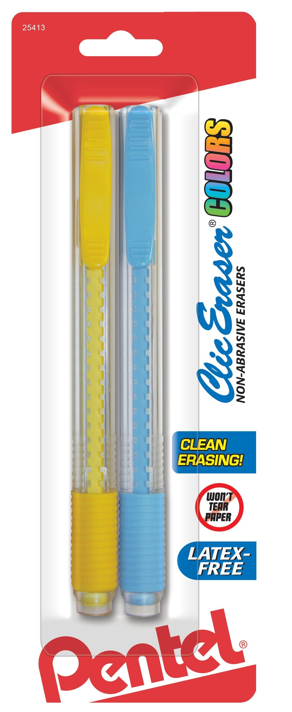 Clic Eraser COLORS, Assorted Eraser Colors 2-Pk (ZE23BP2M)