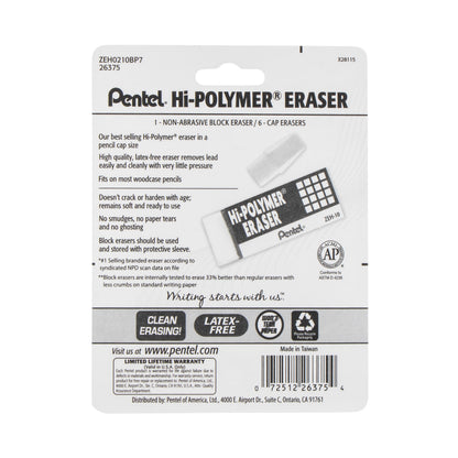 Hi-Polymer Eraser White Assorted Pack (1-large block, 6-caps), 7-Pk (ZEH0210BP7)
