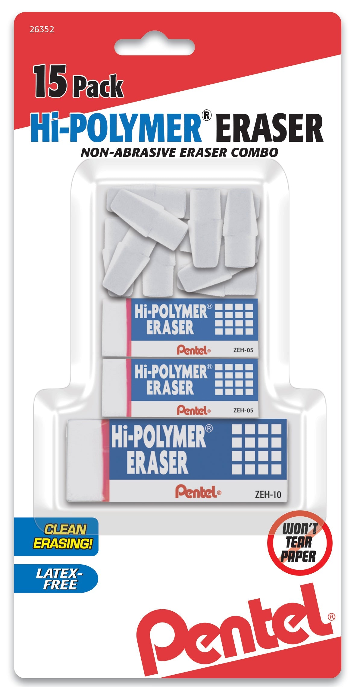 Hi-Polymer Eraser White Assorted Pack (2-small, 1-large, 12-caps),15-Pk (ZEH0251BP15)