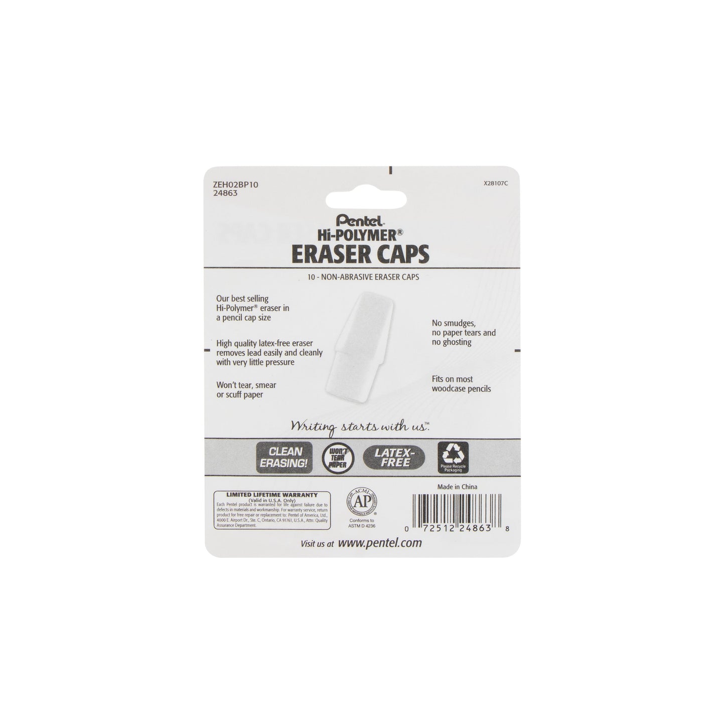 Hi-Polymer White Cap Erasers 10-Pk (ZEH02BP10)