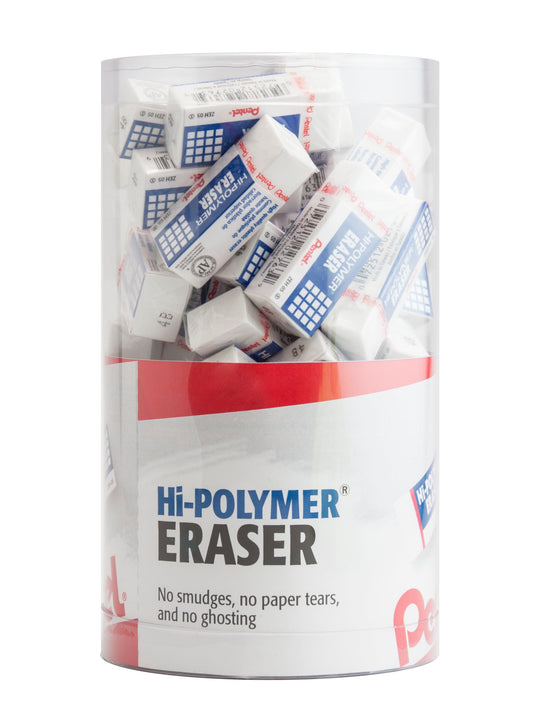Hi-Polymer Eraser, Small White Block Eraser, Canister Display - 48 Pieces (ZEH05-4)