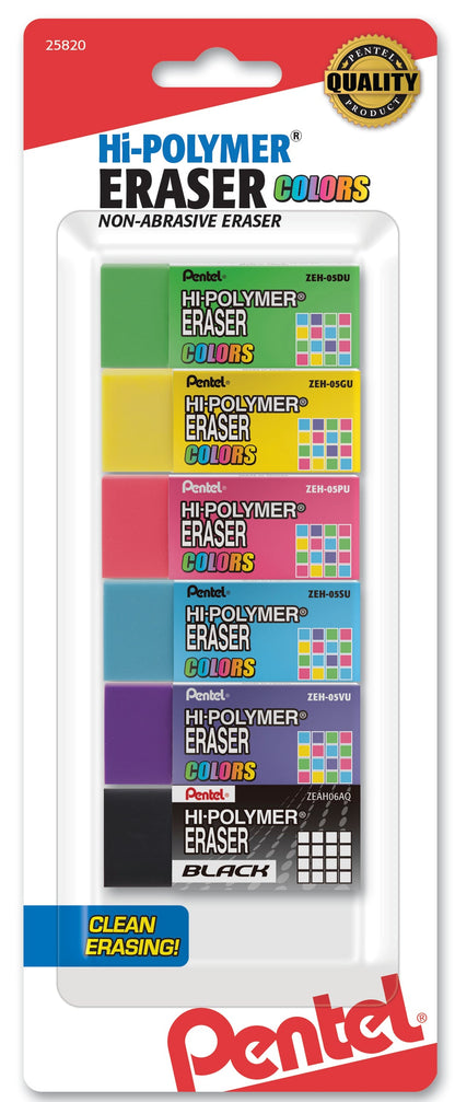 Hi-Polymer Block Eraser COLORS Small, Assorted Colors, 6-Pk (ZEH05CRBP6M)