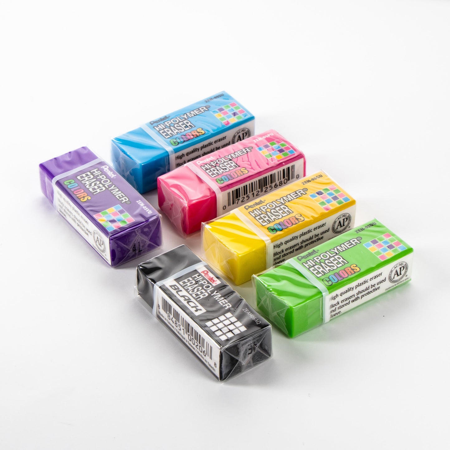 Hi-Polymer Block Eraser COLORS Small, Assorted Colors, 6-Pk (ZEH05CRBP6M)
