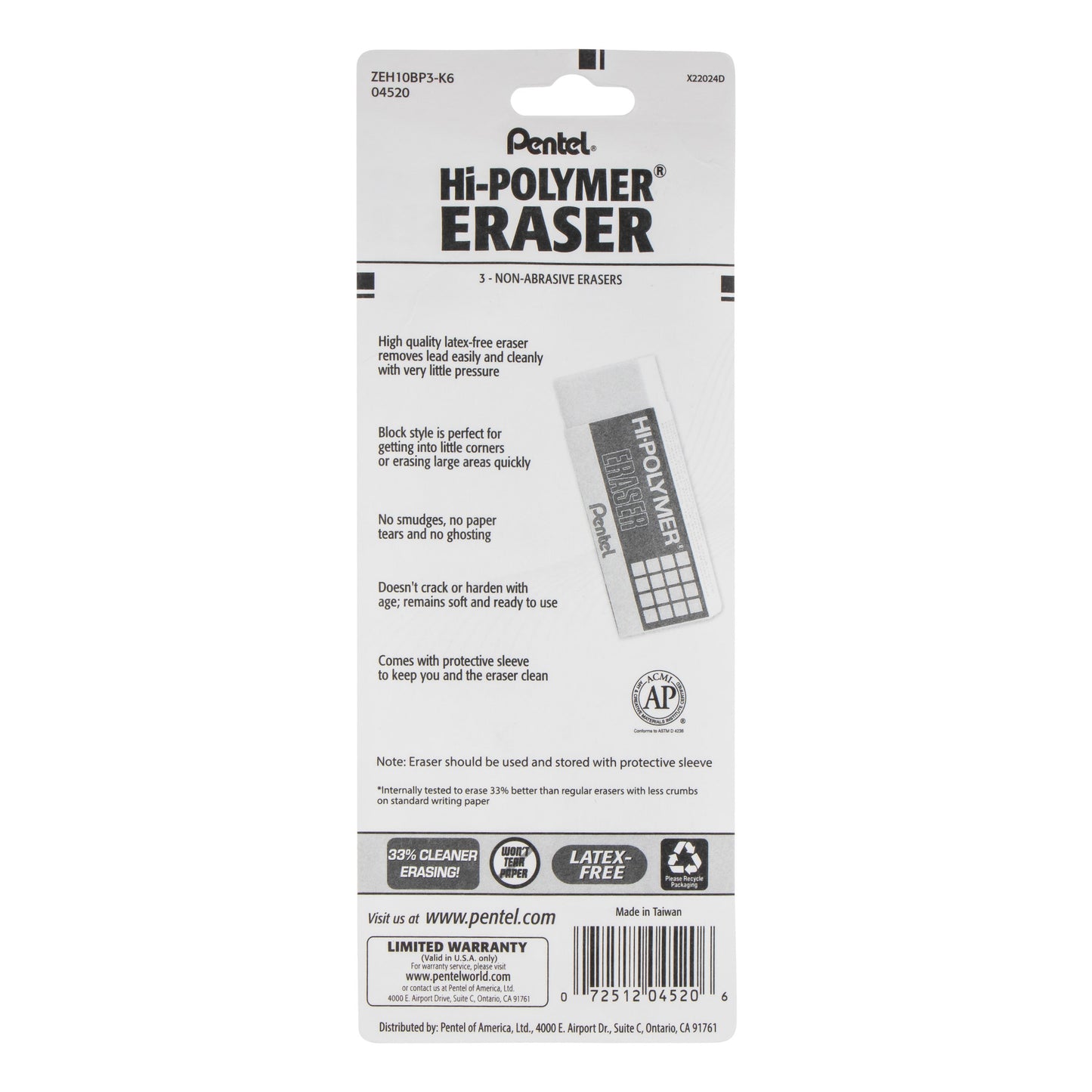 Hi-Polymer Block Eraser, Large White 3-Pk (ZEH10BP3-K6)