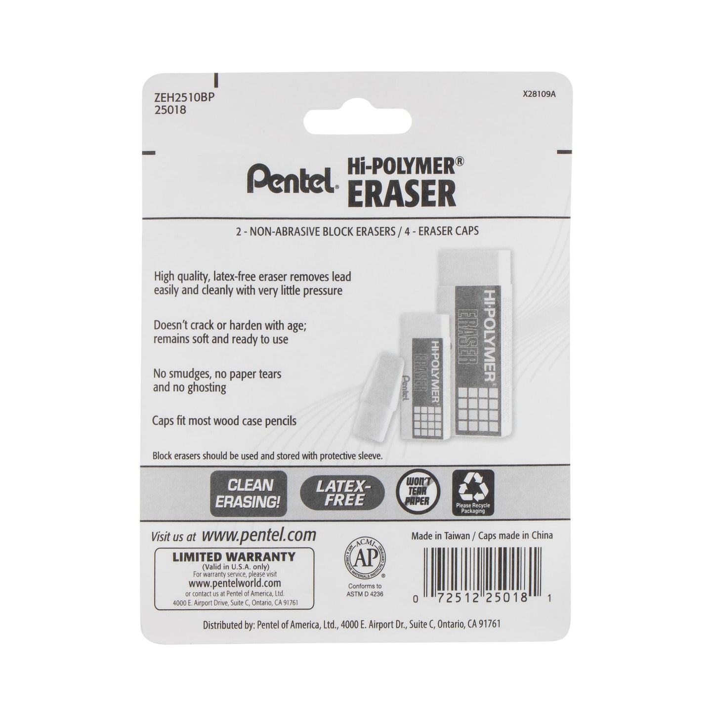 Hi-Polymer Eraser Mixed Pack (4-caps, 1-small block 1-large block), 6-Pk (ZEH2510BP)