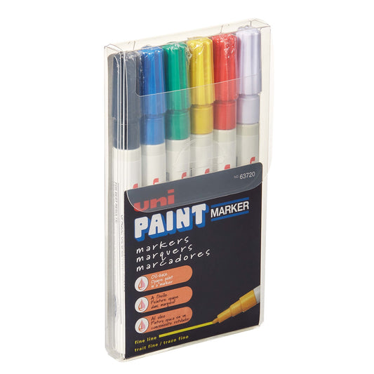 uni® Paint PX-21 Oil-Based Paint Markers, Fine Line (1.2mm), Assorted Colors, 6 Pack